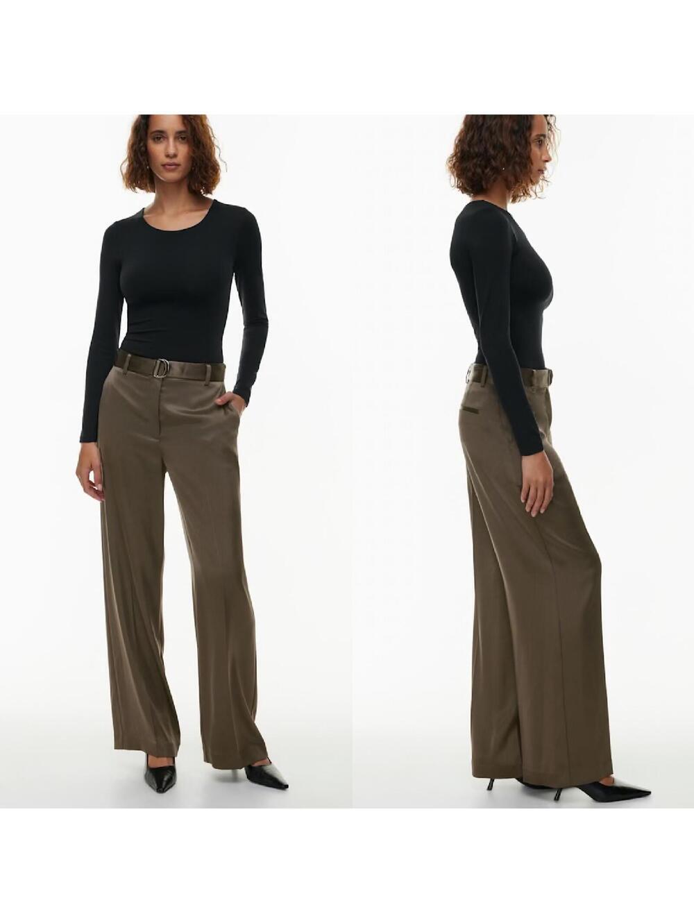 Babaton Aritzia Becket Satin Wide Leg Trouser Pants Soot Brown Women’s size 10